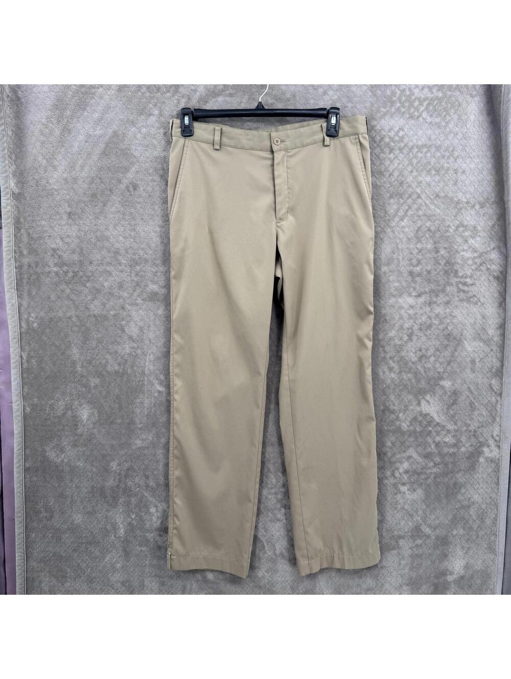 Nike Golf Pants Mens 34x32 Beige Polyester Flat Front Chino Khakis Performance
